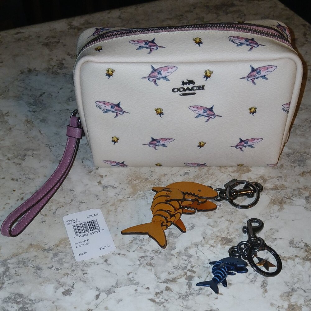 COACH Shark Cosmetic Bag and Bag Charm/Key Chains (2)
